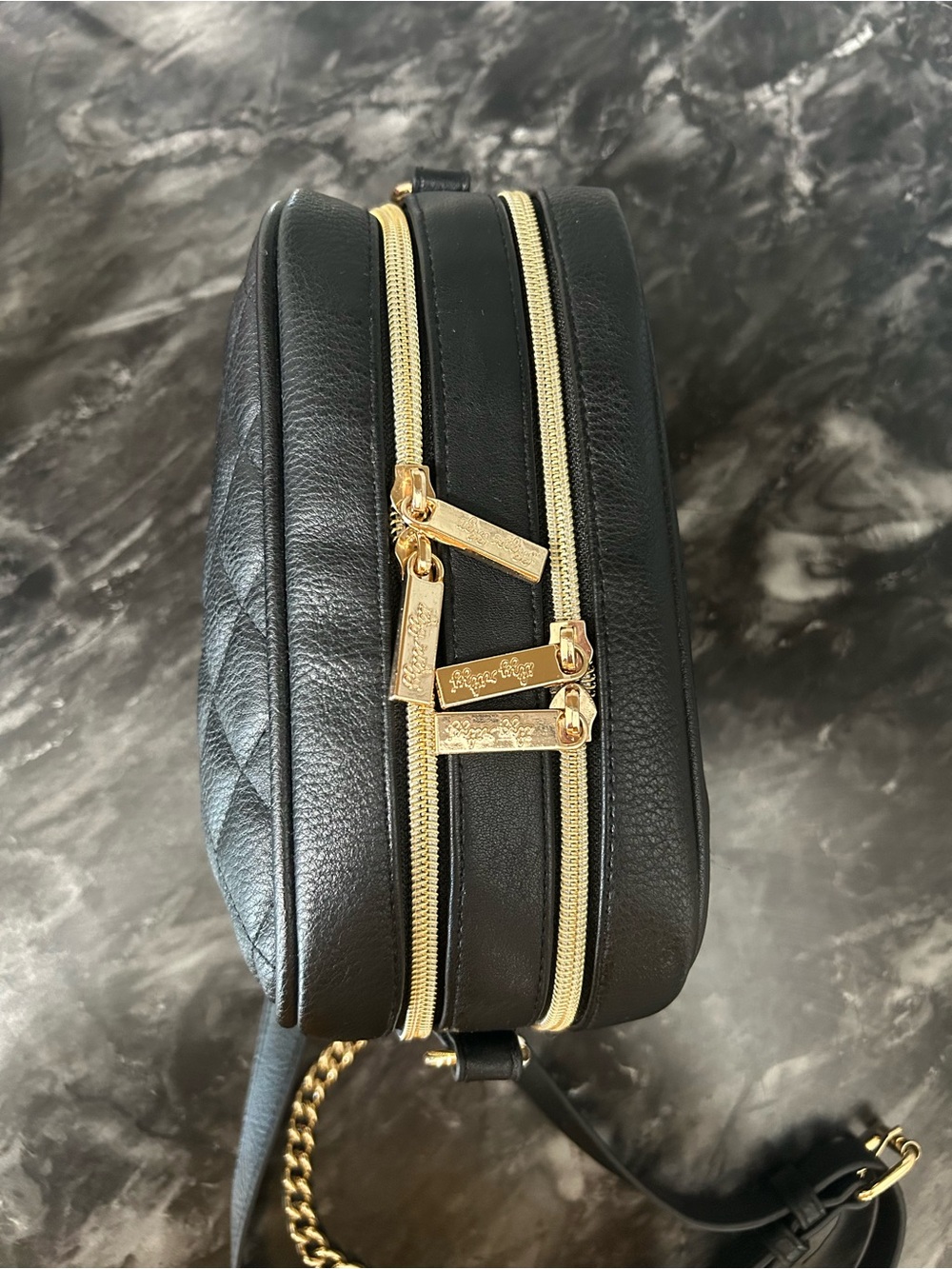 Itzy Ritzy Black Quilted Crossbody with Gold Hardware - Picture 3 of 8